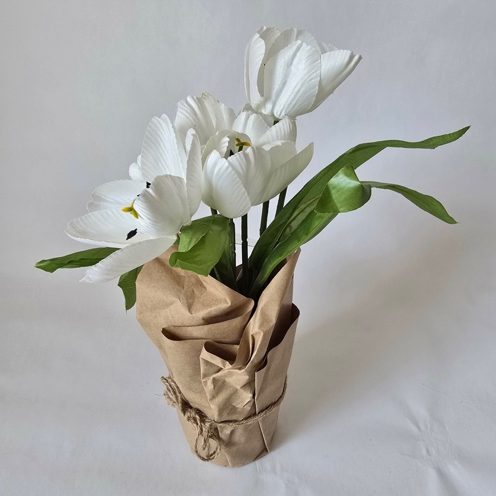 White Faux Tulip Style Arrangement Spring Farmhouse Table Decor